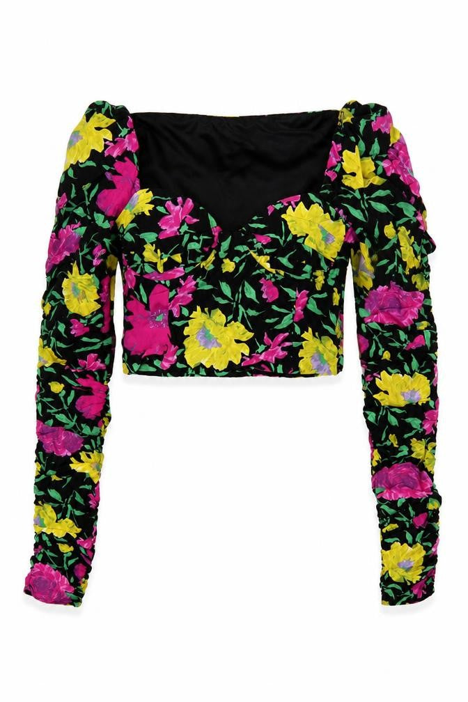 Zara Womens Multicoloured Floral Viscose Cropped Blouse Size S Sweetheart