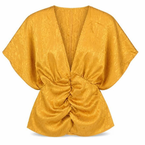 ASOS Womens Yellow Animal Print Polyester Basic Blouse Size 10 V-Neck - Snake Skin Peplum