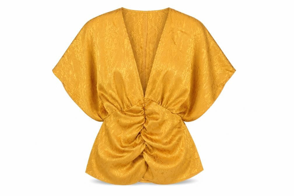 ASOS Womens Yellow Animal Print Polyester Basic Blouse Size 10 V-Neck - Snake Skin Peplum