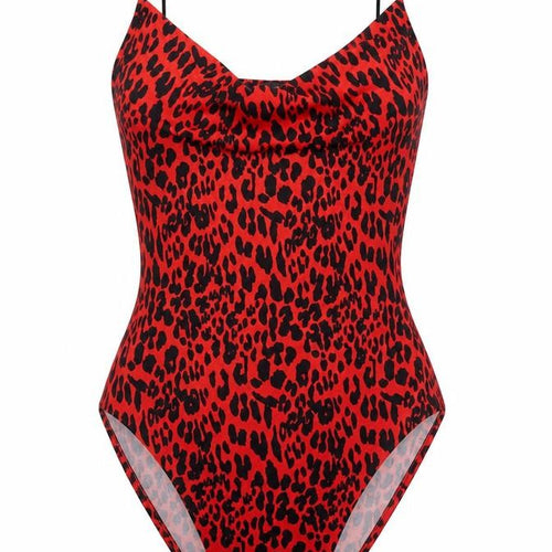 Primark Womens Red Animal Print Viscose Bodysuit One-Piece Size 6 Snap - Leopard Print