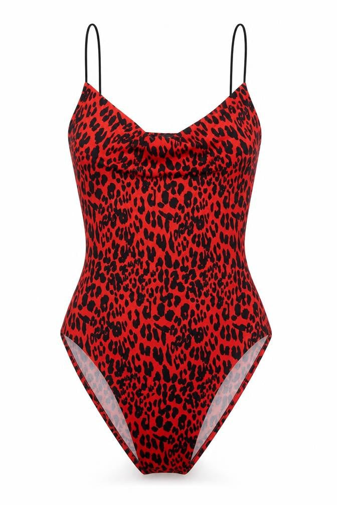 Primark Womens Red Animal Print Viscose Bodysuit One-Piece Size 6 Snap - Leopard Print