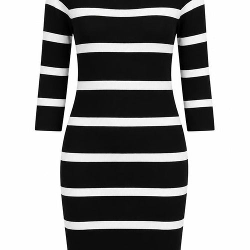 Mango Womens Black Striped Polyamide Bodycon Size M Scoop Neck Pullover