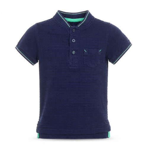Nutmeg Boys Blue Cotton Basic T-Shirt Size 4-5 Years Henley Button - Pocket Detail