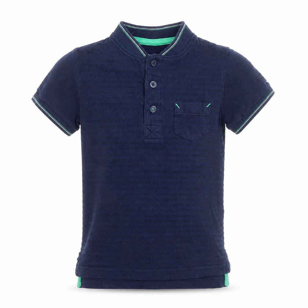 Nutmeg Boys Blue Cotton Basic T-Shirt Size 4-5 Years Henley Button - Pocket Detail