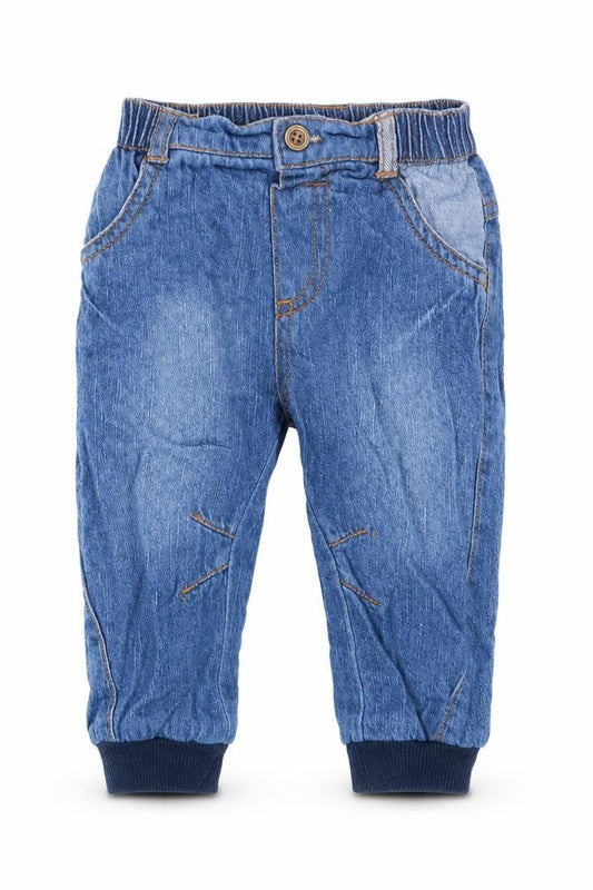 Front view of George boys’ blue cotton capri jeans, size 6-9, months button