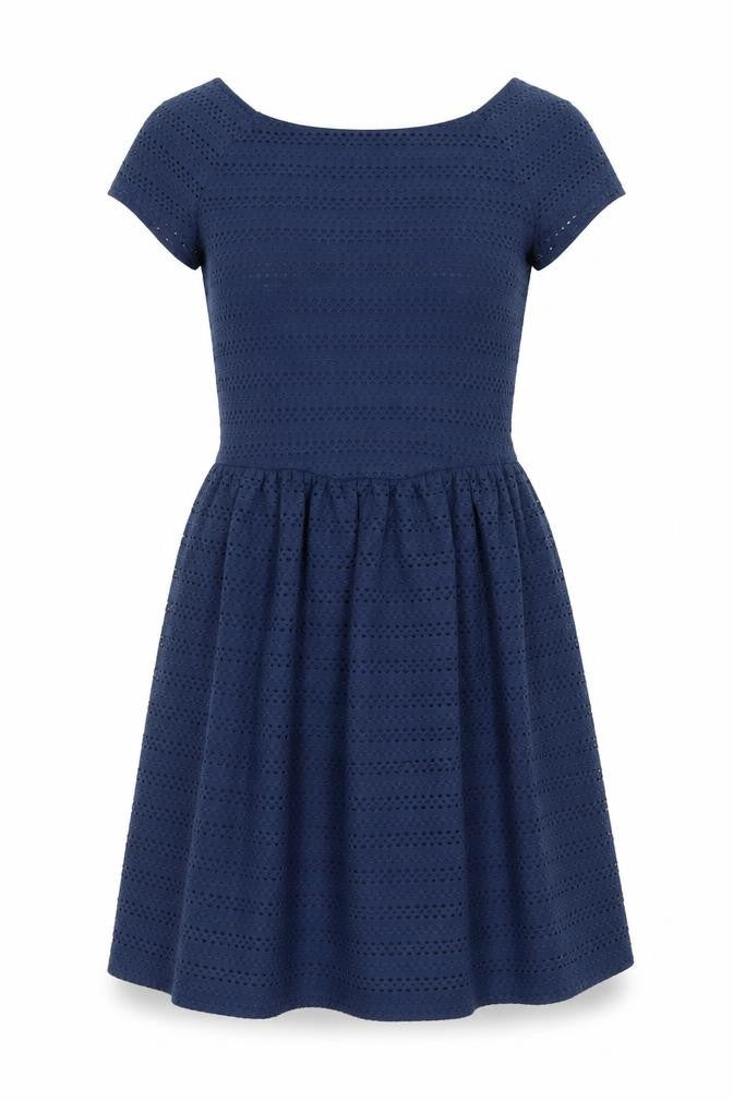 Front view of New Look women’s blue polyester a-line, size UK 8, boat neck pullover