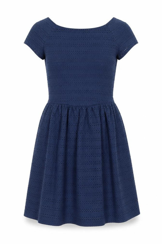Front view of New Look women’s blue polyester a-line, size UK 8, boat neck pullover