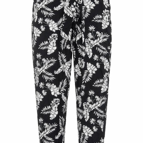 Avenue Womens Black Floral Viscose Trousers Size 8 L28 in Regular Drawstring