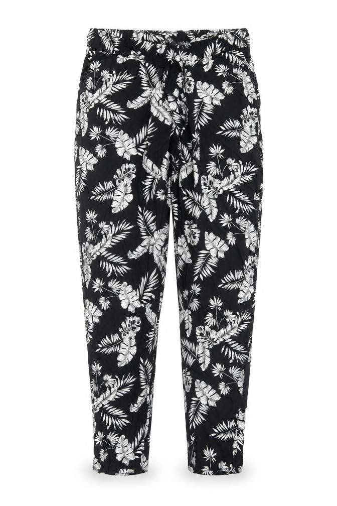 Avenue Womens Black Floral Viscose Trousers Size 8 L28 in Regular Drawstring