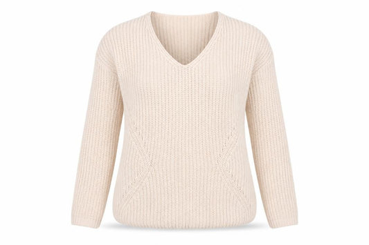 Front view of F&F women’s pink v-neck acrylic jumper, size UK 12