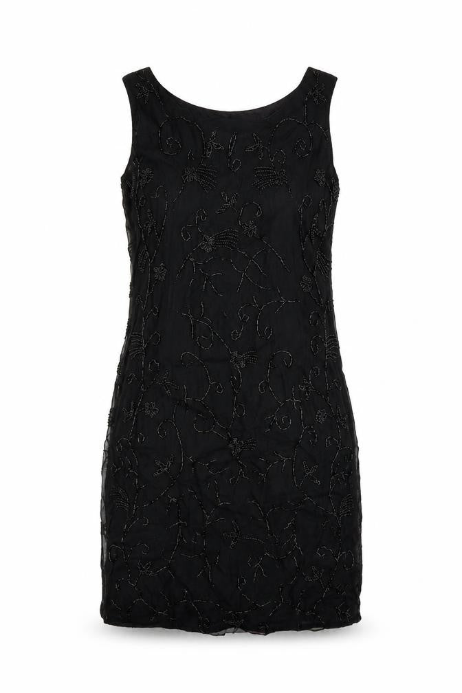 Front view of Principles women’s black viscose mini, size UK 12, round neck zip