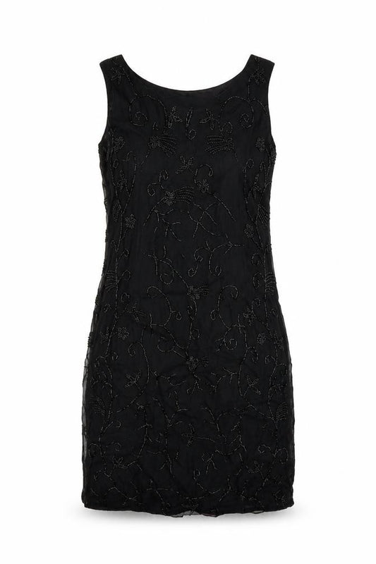Front view of Principles women’s black viscose mini, size UK 12, round neck zip