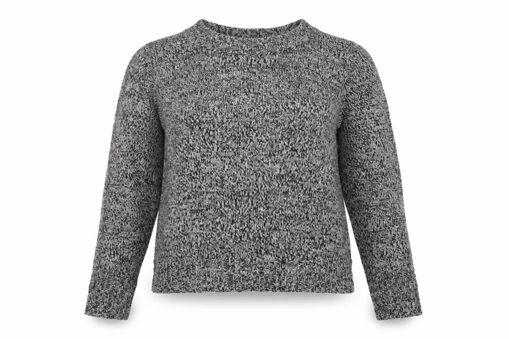 Front view of H&M women’s grey round neck acrylic jumper, size S