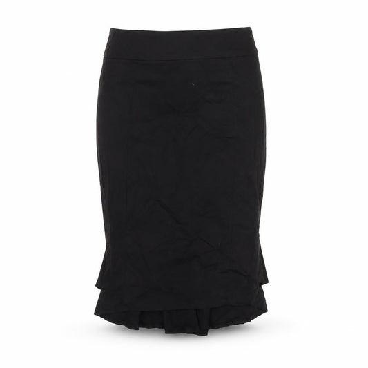 Front view of Topshop women’s black cotton trumpet skirt, size UK 12, zip