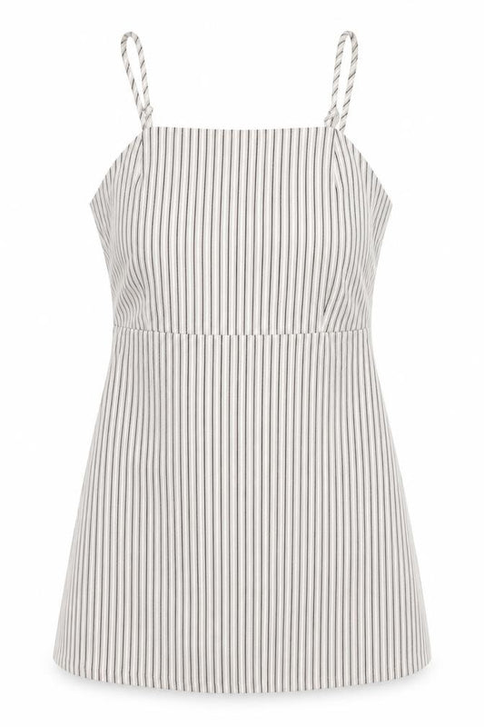 Front view of Pull&Bear women’s ivory striped viscose mini, size M, square neck zip
