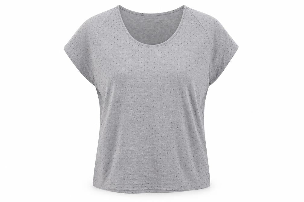 Front view of Gap women’s green viscose basic t-shirt, size S, scoop neck