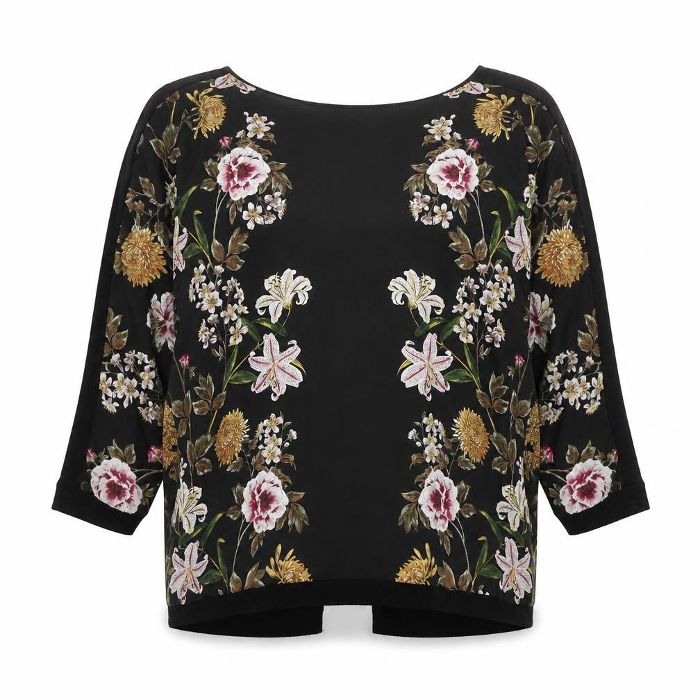Oasis Womens Black Floral Polyester Basic Blouse Size XS Round Neck