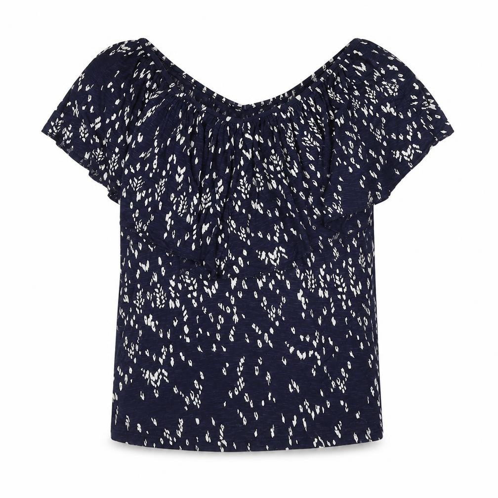 Monsoon Womens Blue Geometric Viscose Basic Blouse Size S V-Neck