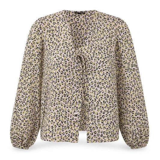 Front view of Topshop women’s multicoloured animal print polyester basic blouse, size UK 6, v-neck