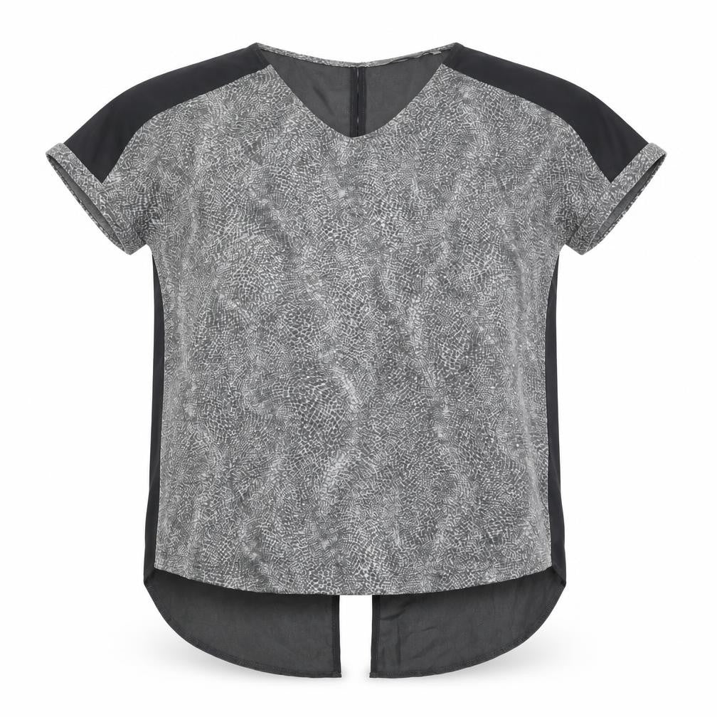 Front view of Next women’s grey animal print polyester basic blouse, size UK 10, sweetheart