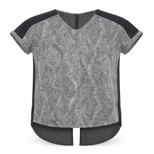 Front view of Next women’s grey animal print polyester basic blouse, size UK 10, sweetheart