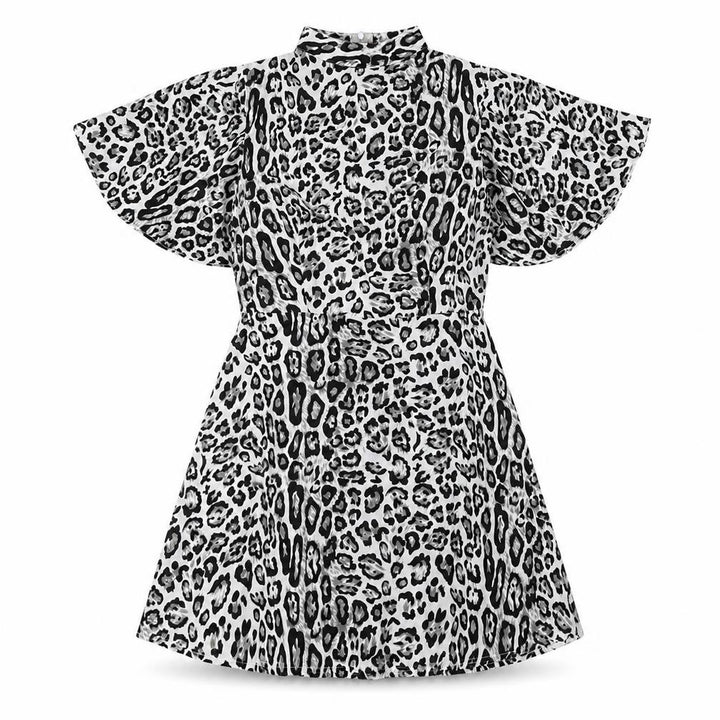 Boohoo Womens Black Animal Print Polyester Fit & Flare Size 6 High Neck Zip - Petite