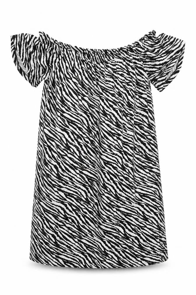 George Womens Black Animal Print Viscose A-Line Size S Off the Shoulder Pullover - Zebra