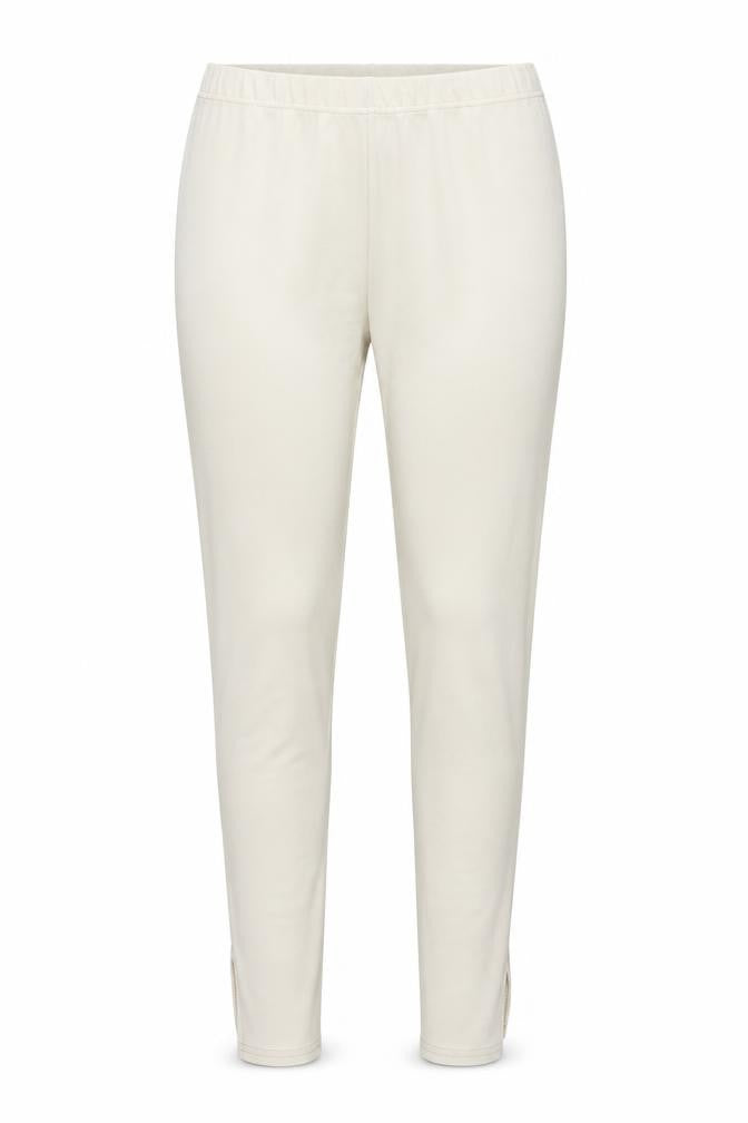 Front view of PRETTYLITTLETHING women’s beige polyester jegging trousers, size UK 16, 32-inch leg regular drawstring