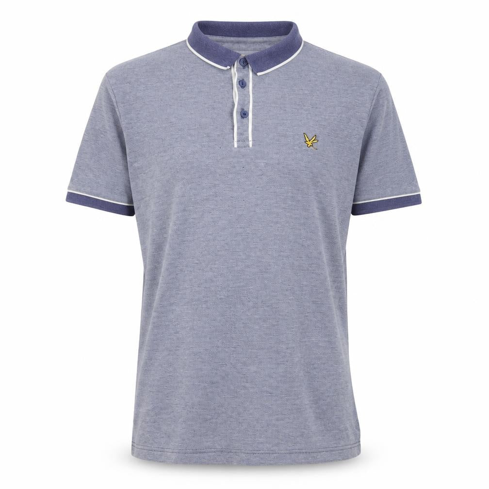 Front view of urton men’s blue cotton polo, size L, collared button