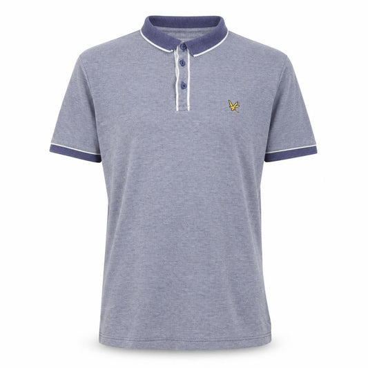 Front view of urton men’s blue cotton polo, size L, collared button