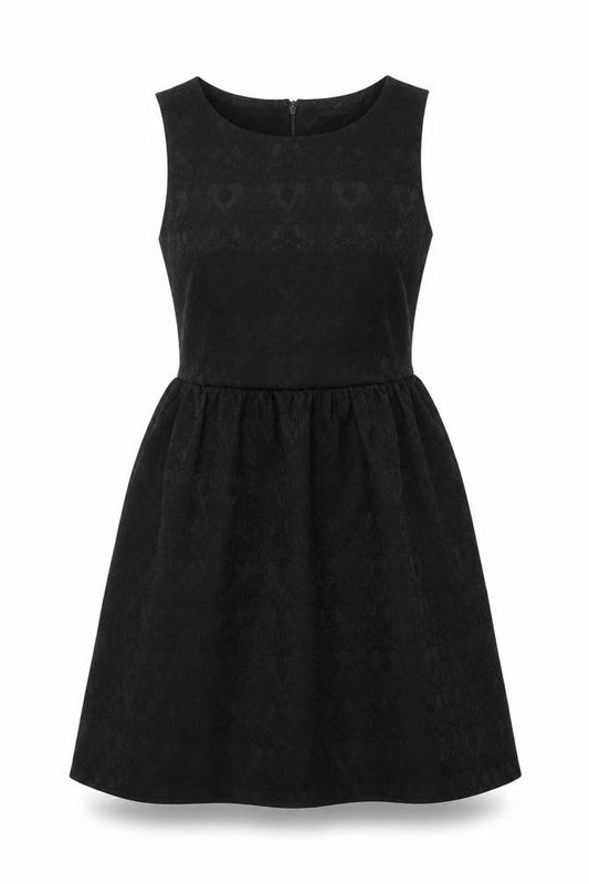 Front view of New Look women’s black cotton fit & flare, size UK 8, boat neck zip