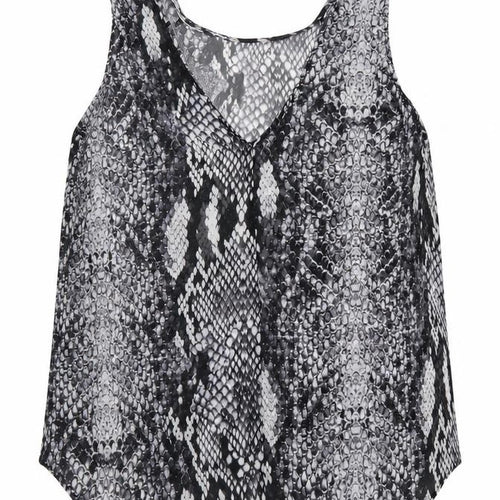 Preworn Womens Black Animal Print Polyester Basic Tank Size 14 V-Neck - Snakeskin Print