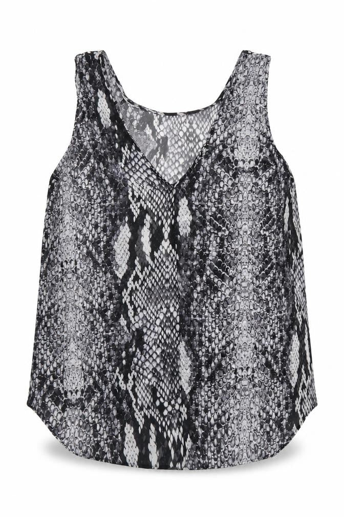 Preworn Womens Black Animal Print Polyester Basic Tank Size 14 V-Neck - Snakeskin Print
