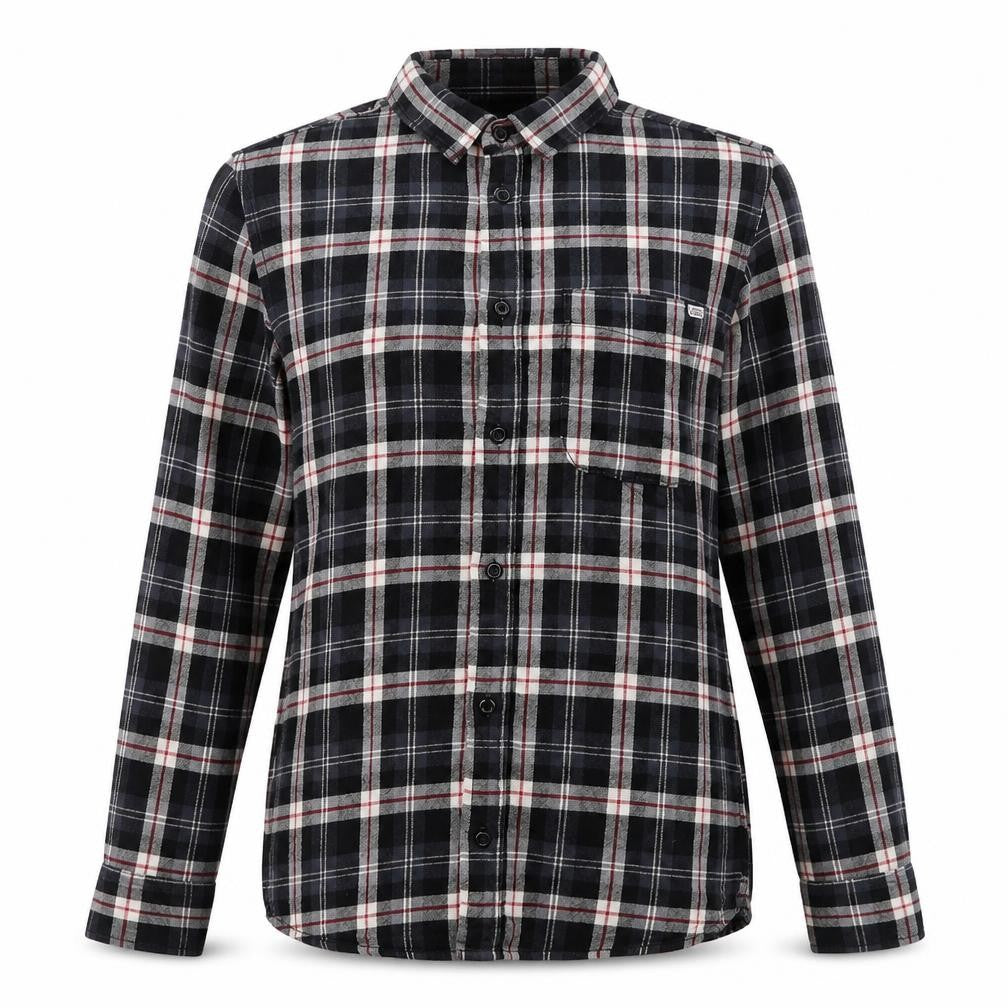 Front view of JACK & JONES VINTAGE women’s grey plaid 100% cotton basic button-up, size S, collared
