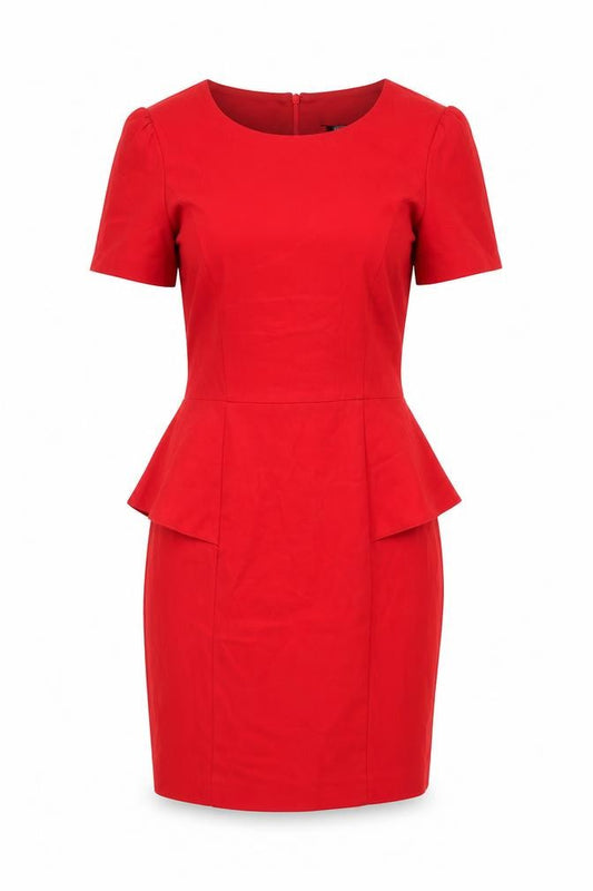 Front view of Forever 21 women’s red polyester pencil dress, size M, round neck zip