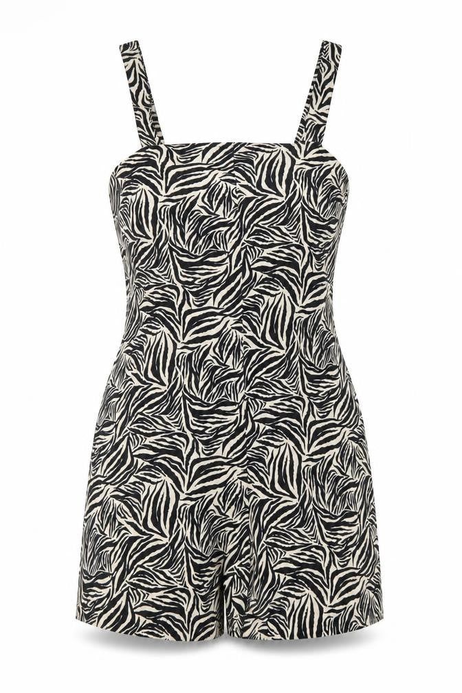 New Look Womens Brown Animal Print Polyester Playsuit One-Piece Size 8 Button - Zebra Print