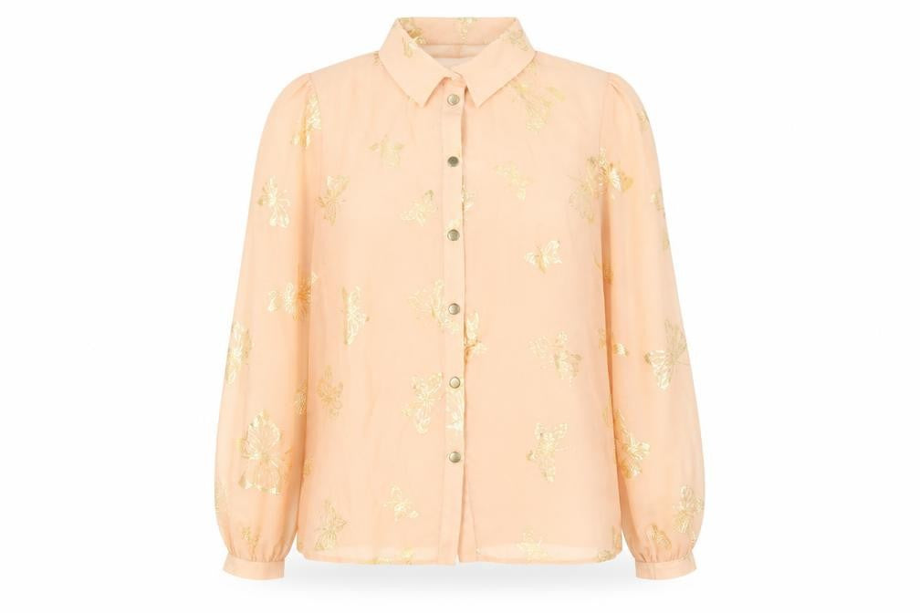 Primark Womens Pink Geometric Polyester Basic Button-Up Size 10 Collared - Butterfly