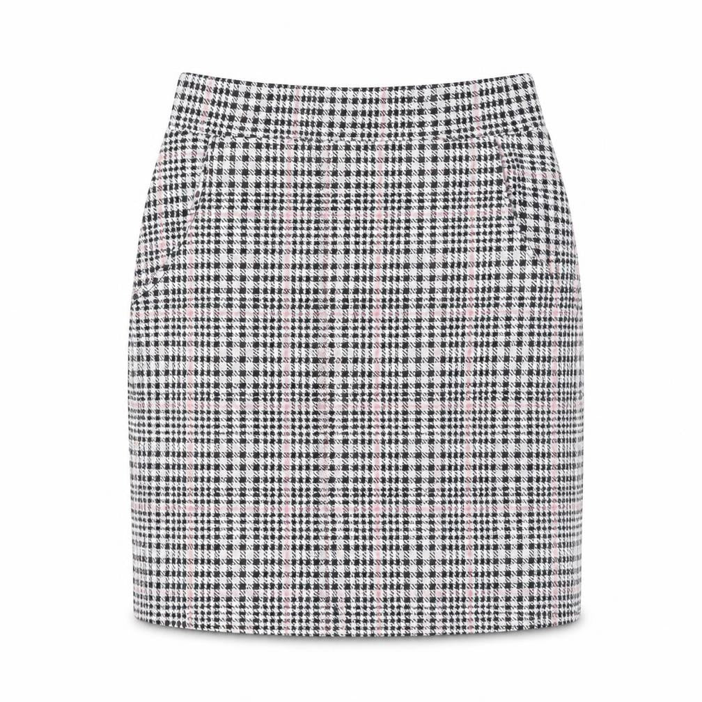 Front view of Select women’s black herringbone polyester a-line skirt, size UK 10