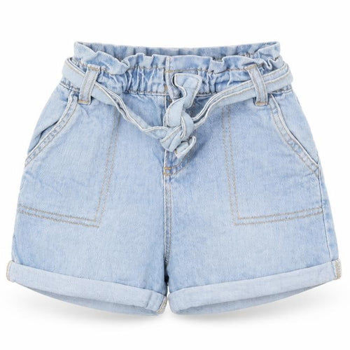 TU Girls Blue Cotton Paperbag Shorts Size 5 Years Regular Tie