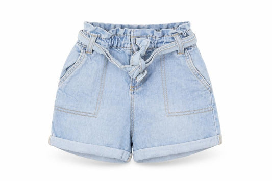 TU Girls Blue Cotton Paperbag Shorts Size 5 Years Regular Tie
