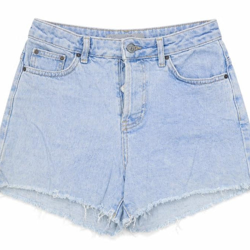 Topshop Womens Blue Cotton Hot Pants Shorts Size 4 Regular Zip