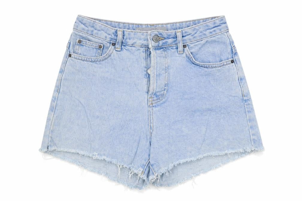 Topshop Womens Blue Cotton Hot Pants Shorts Size 4 Regular Zip