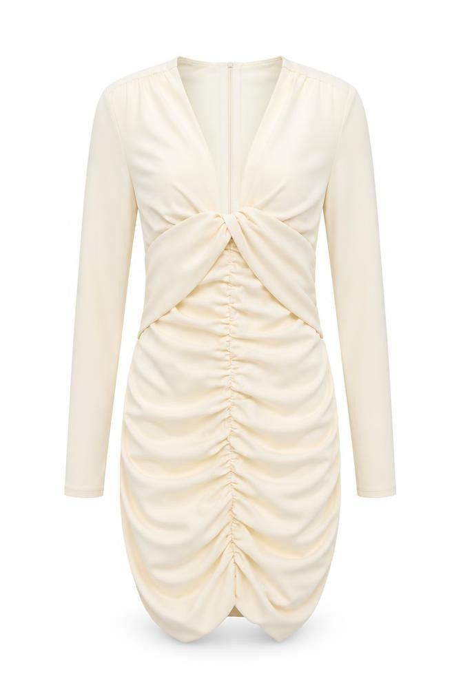 Front view of Zara women’s ivory polyester mini, size M, v-neck zip