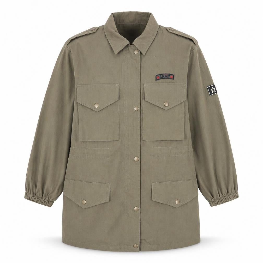 Front view of Tokyo Doll women’s green jacket, size L, zip