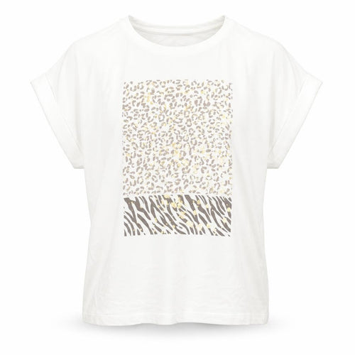 Preworn Womens White Animal Print Cotton Basic T-Shirt One Size Crew Neck