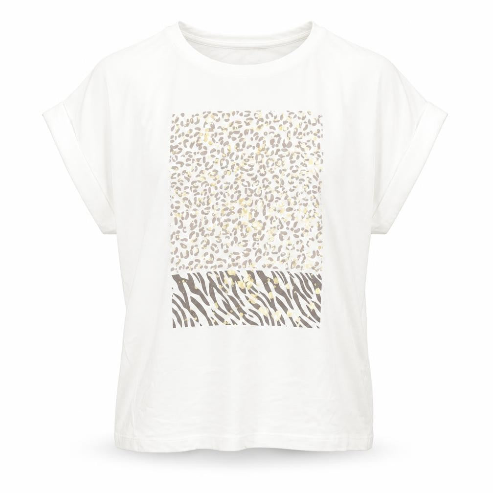 Preworn Womens White Animal Print Cotton Basic T-Shirt One Size Crew Neck