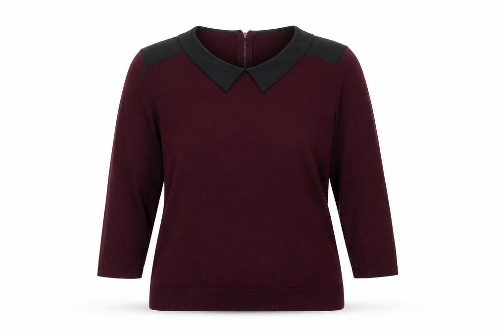 Front view of Papaya women’s purple collared viscose jumper, size UK 16
