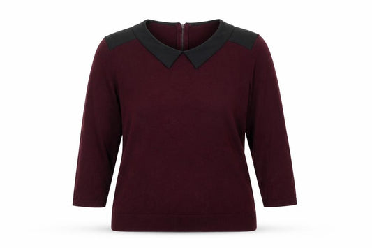 Front view of Papaya women’s purple collared viscose jumper, size UK 16