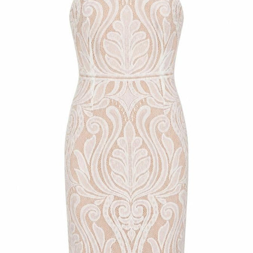 Peace and Love Womens White Floral Polyester Bodycon Size 10 Square Neck Zip