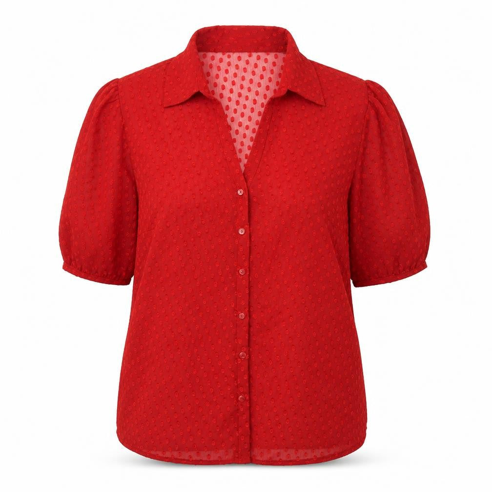 EWM Womens Red Polka Dot Polyester Basic Button-Up Size 18 Collared